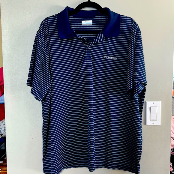 Columbia Navy/White Stripe Golf Shirt - Picture 1 of 4